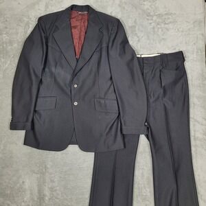 Vintage Prestige West Mens Suit 2 Piece Blazer Pants Black Burgundy Western 70s